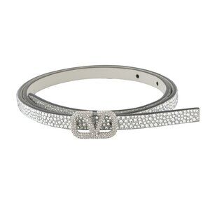 Valentino Garavani V logo belt Size 65/26 Leather/Rhinestone Gray